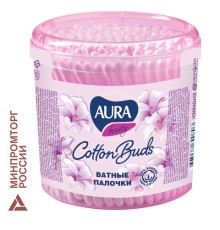Ватные палочки КОМПЛЕКТ 200 шт., AURA, пластиковый стакан, 20803, 13144