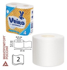 Бумага туалетная бытовая, спайка 4 шт., 2-х слойная (4х15 м), VEIRO 