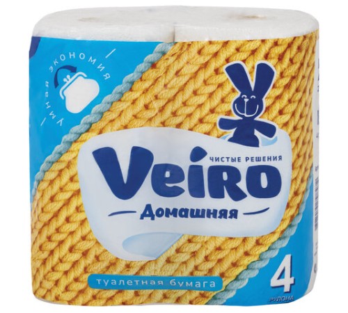 Бумага туалетная бытовая, спайка 4 шт., 2-х слойная (4х15 м), VEIRO 