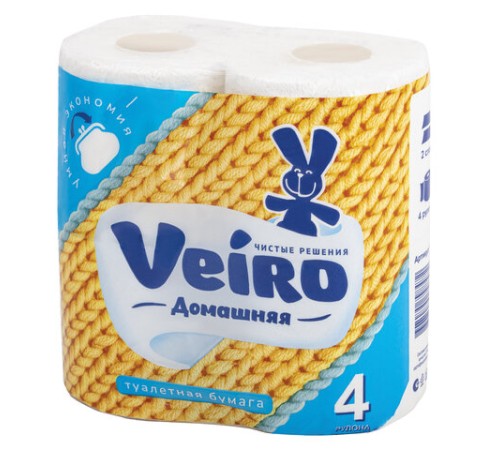 Бумага туалетная бытовая, спайка 4 шт., 2-х слойная (4х15 м), VEIRO 