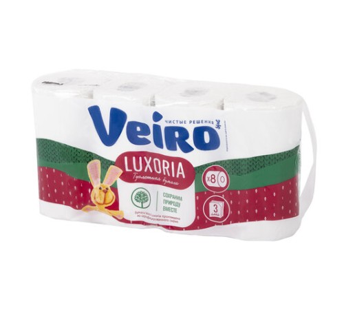 Бумага туалетная бытовая, спайка 8 шт., 3-х слойная (8х17 м), VEIRO Luxoria, белая, 5с38