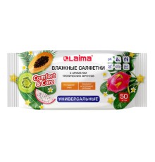 Салфетки влажные 50 шт., УНИВЕРСАЛЬНЫЕ, очищающие для всей семьи, тропические фрукты, LAIMA, 128076