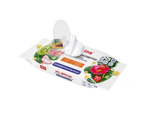 Салфетки влажные 50 шт., УНИВЕРСАЛЬНЫЕ, очищающие для всей семьи, тропические фрукты, LAIMA, 128076