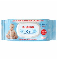 Салфетки влажные детские 120 шт., универсальные, 0+, с пластиковым клапаном, LAIMA Kids, 128079