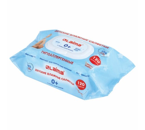 Салфетки влажные детские 120 шт., универсальные, 0+, с пластиковым клапаном, LAIMA Kids, 128079
