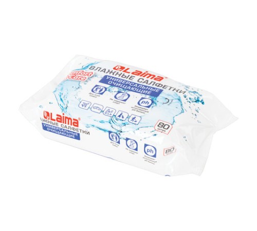 Салфетки влажные 80 шт., УНИВЕРСАЛЬНЫЕ, очищающие для всей семьи, LAIMA, 128080