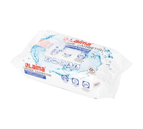 Салфетки влажные 80 шт., УНИВЕРСАЛЬНЫЕ, очищающие для всей семьи, LAIMA, 128080