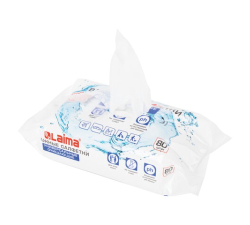 Салфетки влажные 80 шт., УНИВЕРСАЛЬНЫЕ, очищающие для всей семьи, LAIMA, 128080