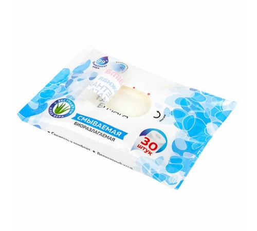 Бумага туалетная влажная смываемая, 30 шт., БИОРАЗЛАГАЕМАЯ, с экстрактом алоэ вера, LAIMA, 128082
