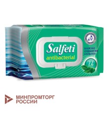 Салфетки влажные 72 шт., SALFETI Antibacterial, антибактериальные, с пластиковым клапаном, 48397