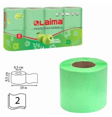 Бумага туалетная бытовая, спайка 8 шт., 2-х слойная, (8х19 м), LAIMA, аромат яблока, 128723