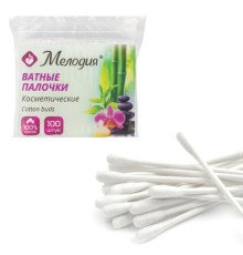Ватные палочки КОМПЛЕКТ 100 шт., МЕЛОДИЯ, полиэтиленовый пакет, 128854