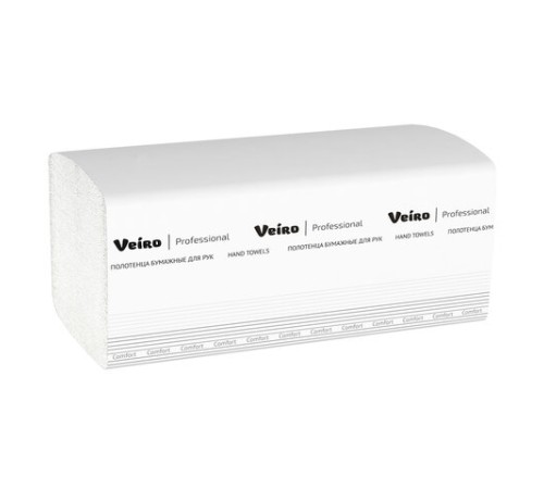 Полотенца бумажные 200 шт., VEIRO (Система H3) COMFORT, 2-слойные, белые, КОМПЛЕКТ 20 пачек, 21х21,6, V-сложение, KV205