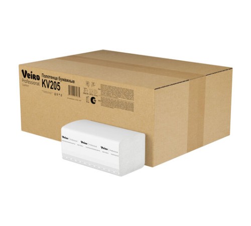 Полотенца бумажные 200 шт., VEIRO (Система H3) COMFORT, 2-слойные, белые, КОМПЛЕКТ 20 пачек, 21х21,6, V-сложение, KV205