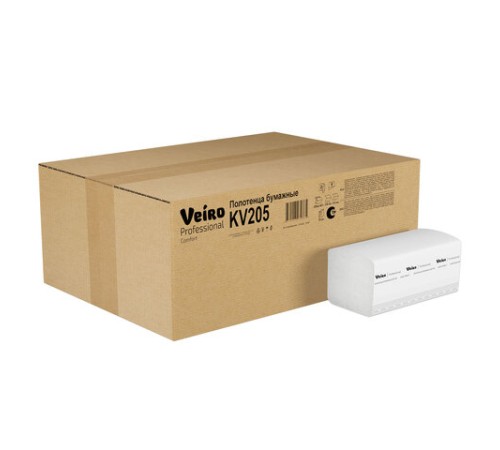 Полотенца бумажные 200 шт., VEIRO (Система H3) COMFORT, 2-слойные, белые, КОМПЛЕКТ 20 пачек, 21х21,6, V-сложение, KV205
