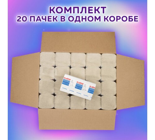 Полотенца бум. 250шт, LAIMA (H3) UNIVERSAL, 1-слойные, натуральный цвет, КОМПЛЕКТ 20 пачек, 21х21,6, V-сложение, 129538