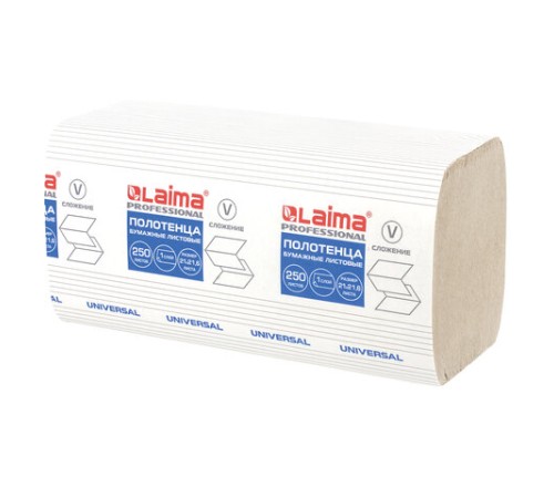 Полотенца бум. 250шт, LAIMA (H3) UNIVERSAL, 1-слойные, натуральный цвет, КОМПЛЕКТ 20 пачек, 21х21,6, V-сложение, 129538