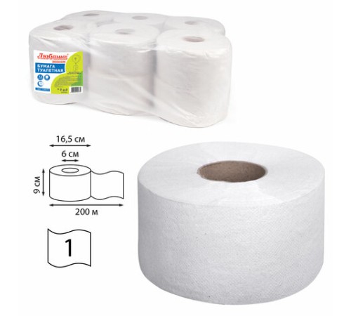 Бумага туалетная ЛЮБАША (Система T2) 1-слойная 12 рулонов по 200 метров, цвет серый, 129571, 129571 (МП-39)