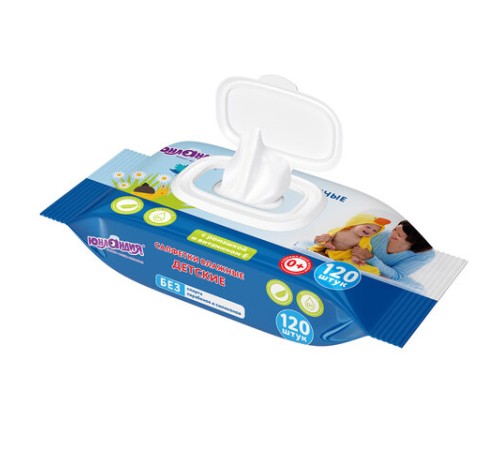 Салфетки влажные детские 120 шт., универсальные, 0+, с пластиковым клапаном, ЮНЛАНДИЯ, 129893