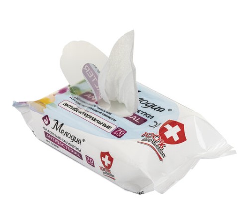 Салфетки влажные 70 шт., АНТИБАКТЕРИАЛЬНЫЕ, МЕЛОДИЯ, 129897