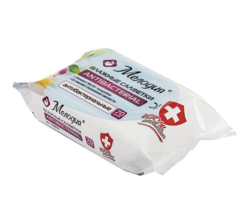 Салфетки влажные 70 шт., АНТИБАКТЕРИАЛЬНЫЕ, МЕЛОДИЯ, 129897