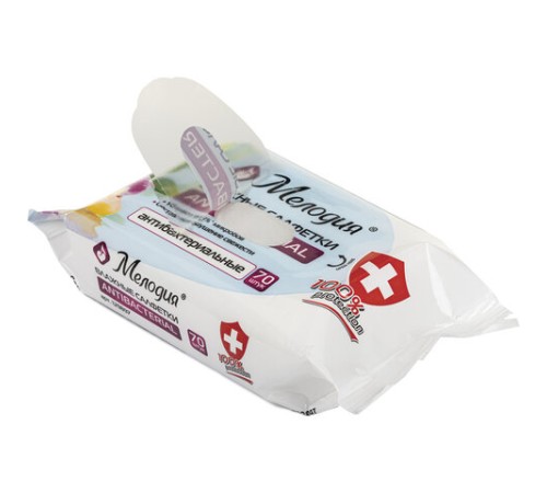 Салфетки влажные 70 шт., АНТИБАКТЕРИАЛЬНЫЕ, МЕЛОДИЯ, 129897