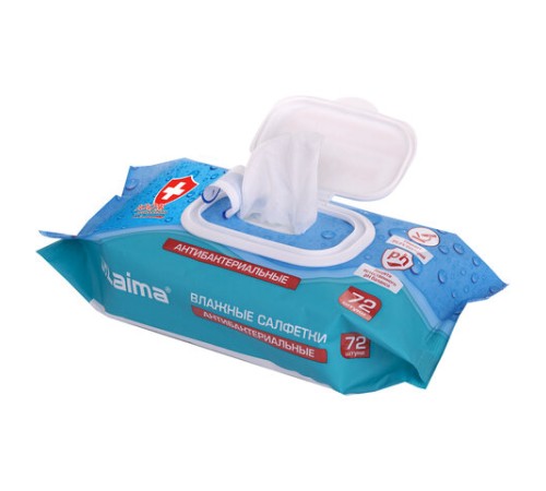 Салфетки влажные 72 шт., АНТИБАКТЕРИАЛЬНЫЕ с пластиковым клапаном, LAIMA 