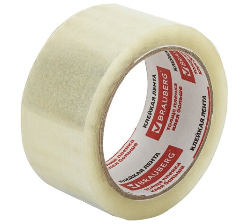 Клейкая лента упаковочная 48 мм х 66 м, прозрачная, толщина 45 микрон, BRAUBERG, 221108