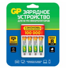Зарядное устройство с аккумуляторными батарейками Ni-Mh 4 шт. ААА, 1000 mAh, GP, 100AAAHC/CPBR-2CR4, 100AAAHC/2CR4