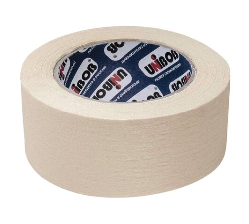 Клейкая лента малярная креппированная 50 мм х 50 м (реальная длина!), профессиональная, UNIBOB 28139