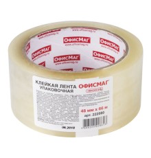 Клейкая лента упаковочная, 48 мм х 66 м, прозрачная, толщина 45 микрон, ОФИСМАГ, 222080