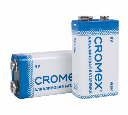 Батарейки алкалиновые КОМПЛЕКТ 4 шт., CROMEX (КРОМЕКС) Alkaline, Крона 9V (6LR61, 6LF22, 1604A), короб, 456453
