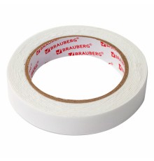 Клейкая двухсторонняя лента 19 мм х 3,5 м, НА ВСПЕНЕННОЙ ОСНОВЕ, 1 мм, прочная, BRAUBERG, 228326
