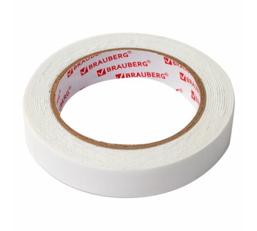 Клейкая двухсторонняя лента 19 мм х 3,5 м, НА ВСПЕНЕННОЙ ОСНОВЕ, 1 мм, прочная, BRAUBERG, 228326