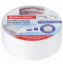 Клейкая двухсторонняя лента 38 мм х 10 м, БУМАЖНАЯ ОСНОВА, BRAUBERG, 229056