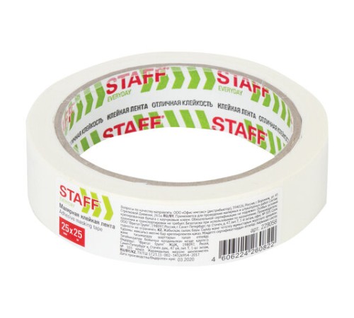Клейкая лента малярная креппированная 25 мм x 25 м, STAFF, 229058