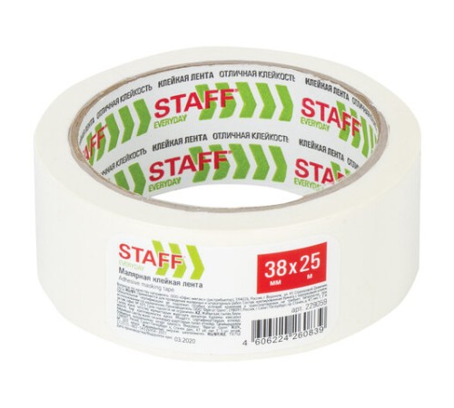 Клейкая лента малярная креппированная 38 мм x 25 м, STAFF, 229059