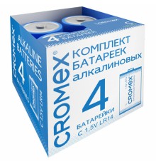 Батарейки алкалиновые КОМПЛЕКТ 4 шт., CROMEX (КРОМЕКС) Alkaline, C (LR14, 14А), короб, 456455