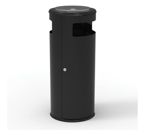 Урна уличная с пепельницей, кольцом для мешка, створка с замком, 955х455х455 мм, 70 литров, черная, 
