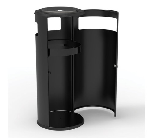 Урна уличная с пепельницей, кольцом для мешка, створка с замком, 955х455х455 мм, 70 литров, черная, 