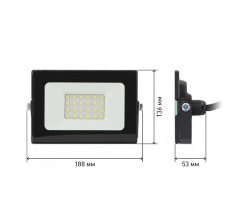 Прожектор светодиодный ЭРА, 20(175) Вт, 6500К, 1600 Лм, IP65, черный, LPR-023-0-65K-020, Б0052022