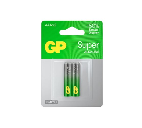 Батарейки КОМПЛЕКТ 2 шт., GP Super G-Tech, AAA (LR03, 24А), алкалиновые, мизинчиковые, блистер, 24A-2, 24A-2CR2 Батарейки КОМПЛЕКТ 2 шт., GP Super G-Tech, AAA (LR03, 24А), алкалиновые, мизинчиковые, блистер, 24A-2, 24A-2CR2