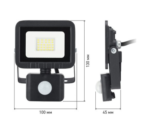 Прожектор светодиодный ЭРА, датчик движения, 20(175) Вт, 6500К, 1600 Лм, IP65, черный, LPR-041-2-65K-020, Б0043585