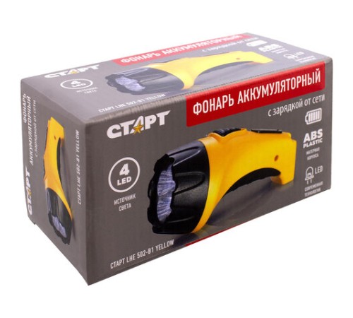 Фонарь аккумуляторный СТАРТ 4хLED, выдвижная вилка, заряд от сети, LHE 502-B1, 11999
