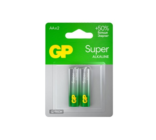 Батарейки КОМПЛЕКТ 2 шт., GP Super G-Tech, AA (LR6, 15А), алкалиновые, пальчиковые, блистер, 15A-2CR2 Батарейки КОМПЛЕКТ 2 шт., GP Super G-Tech, AA (LR6, 15А), алкалиновые, пальчиковые, блистер, 15A-2CR2