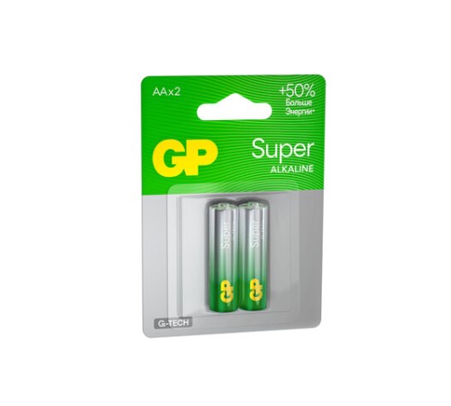 Батарейки КОМПЛЕКТ 2 шт., GP Super G-Tech, AA (LR6, 15А), алкалиновые, пальчиковые, блистер, 15A-2CR2 Батарейки КОМПЛЕКТ 2 шт., GP Super G-Tech, AA (LR6, 15А), алкалиновые, пальчиковые, блистер, 15A-2CR2