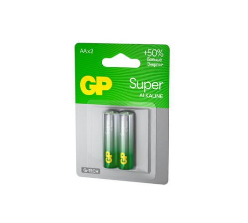 Батарейки КОМПЛЕКТ 2 шт., GP Super G-Tech, AA (LR6, 15А), алкалиновые, пальчиковые, блистер, 15A-2CR2 Батарейки КОМПЛЕКТ 2 шт., GP Super G-Tech, AA (LR6, 15А), алкалиновые, пальчиковые, блистер, 15A-2CR2