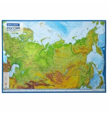 Карта России физическая 101х70 см, 1:8,5М, с ламинацией, интерактивная, европодвес, BRAUBERG, 112392