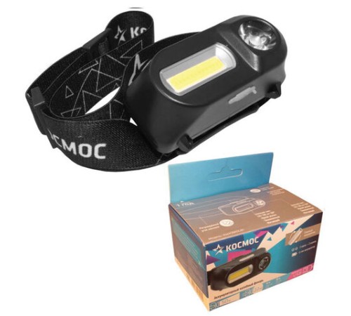 Фонарь налобный аккумуляторный КОСМОС, 3 Вт, LED + 3 Вт, СОВ, Li-ion, заряд от USB, KocH3WDLith