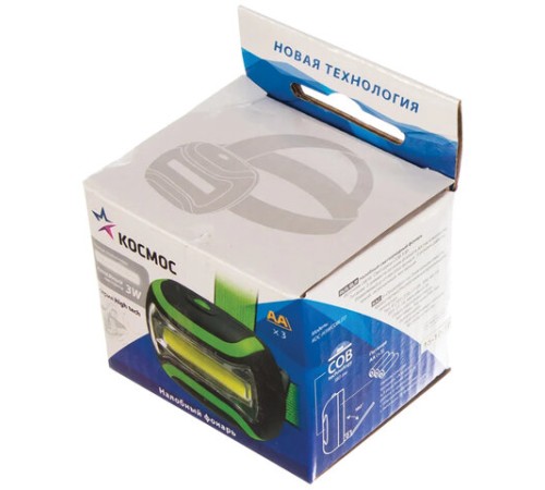 Фонарь налобный КОСМОС, 3 Вт COB, 3 режима, питание 3хAАA (в комплект не входят), KOC-H3WCOBLED